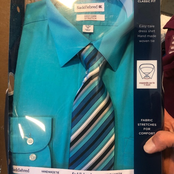 Saddlebred Men's 2 Piece Solid Shirt And Plaid Tie - Picture 2 of 2